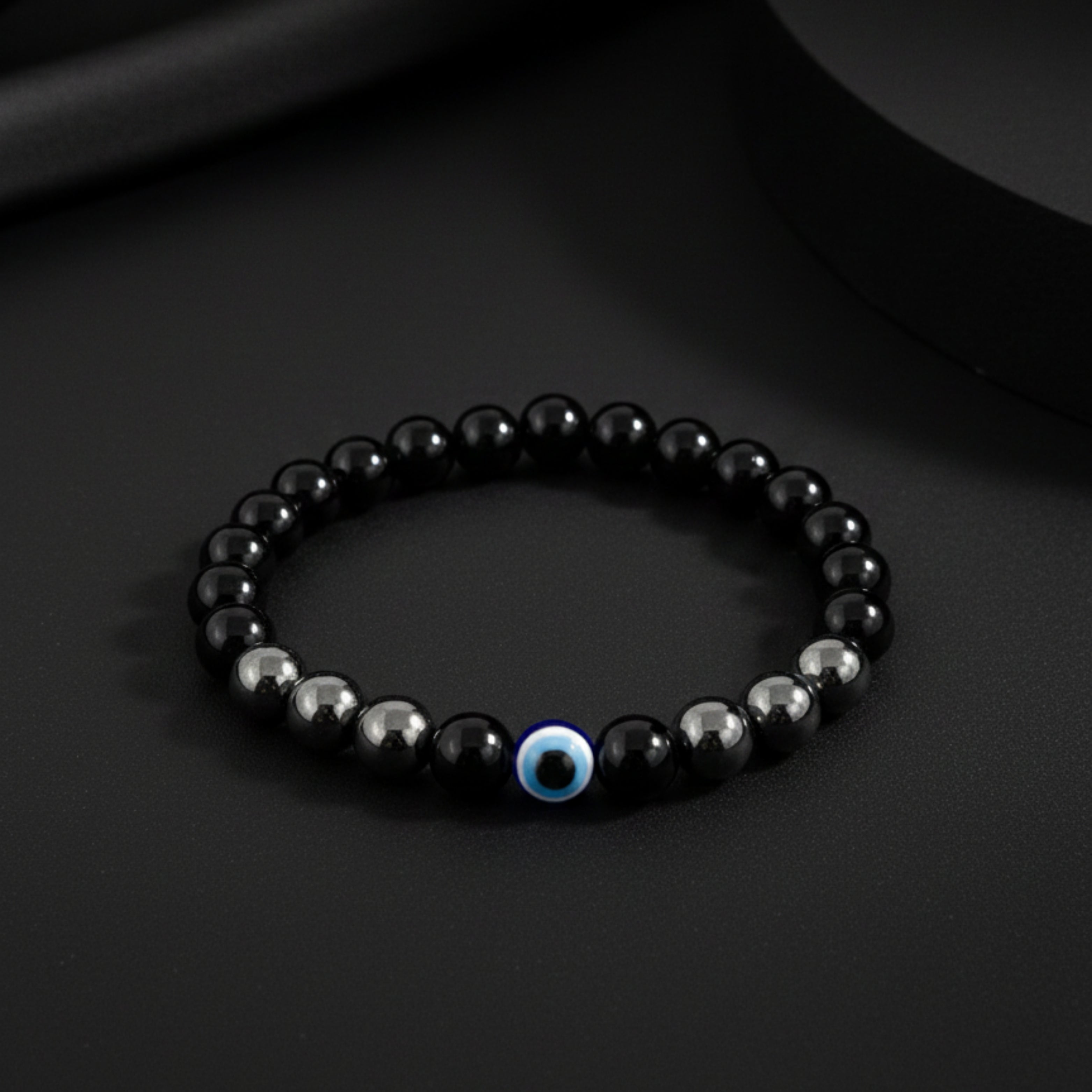 Natural Hematite Evil Eye Bracelet