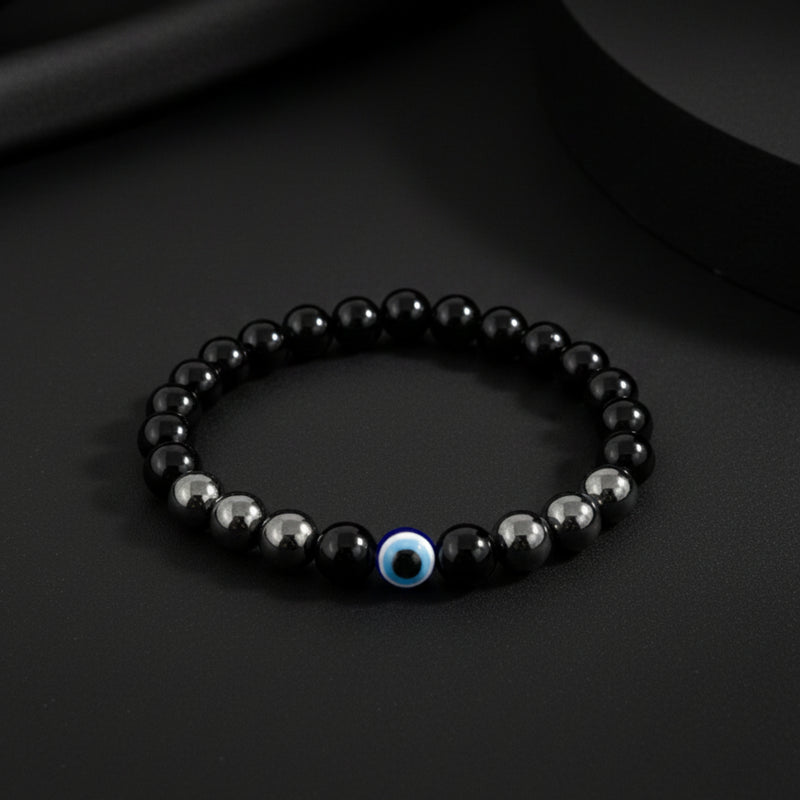 Natural Hematite Evil Eye Bracelet