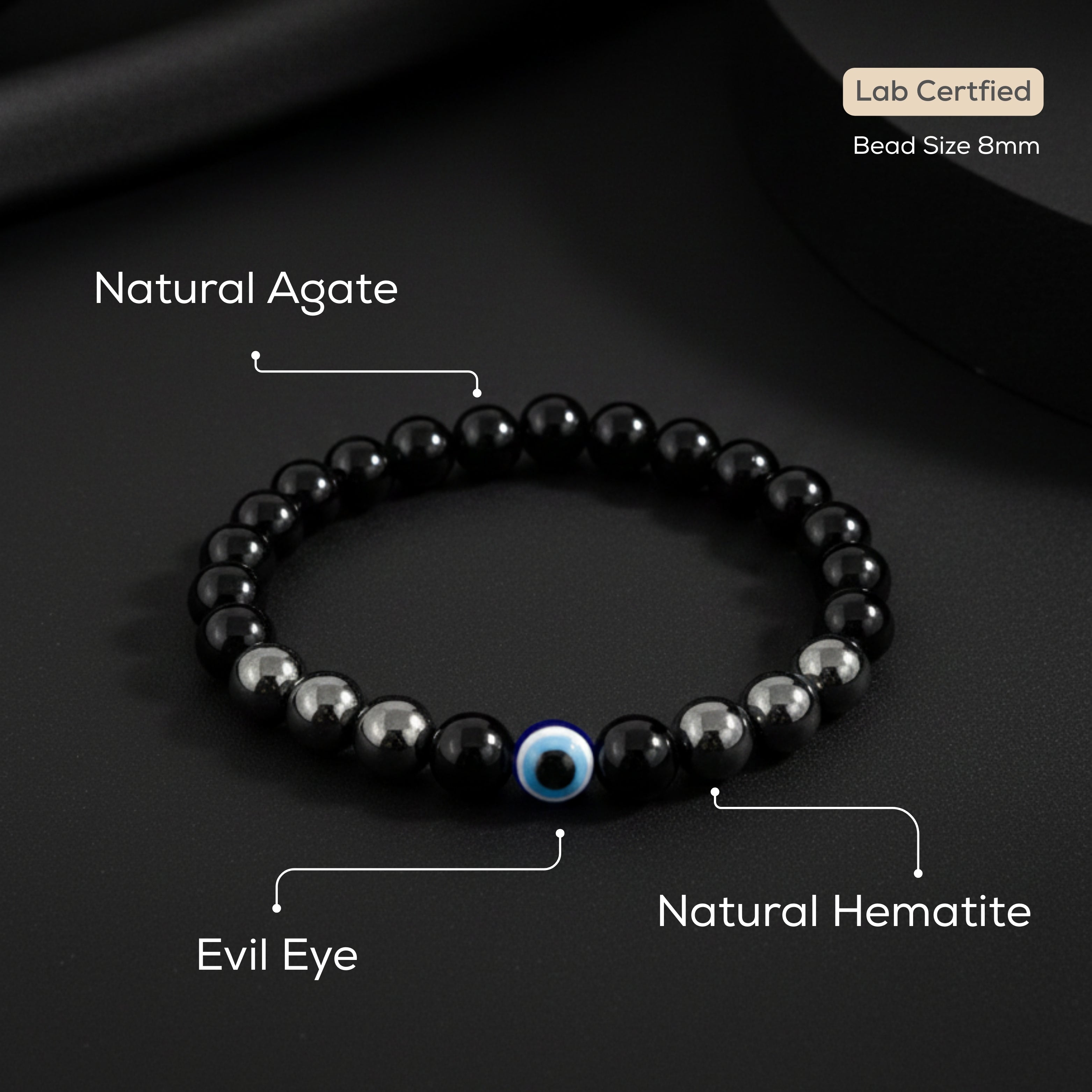 Natural Hematite Evil Eye Bracelet