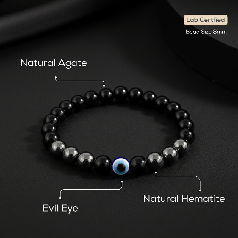 Natural Hematite Evil Eye Bracelet