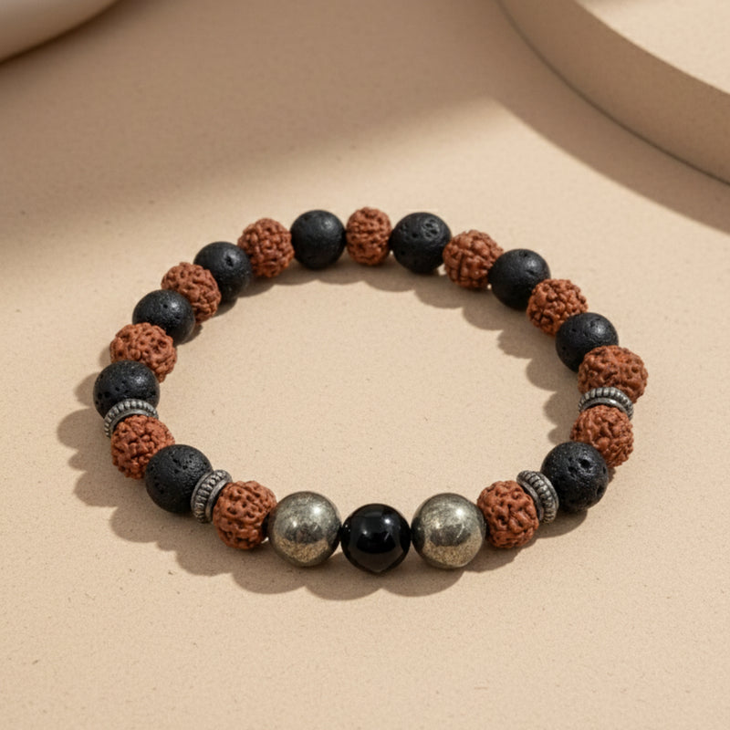 Natural Rudraksha Pyrite Bracelet