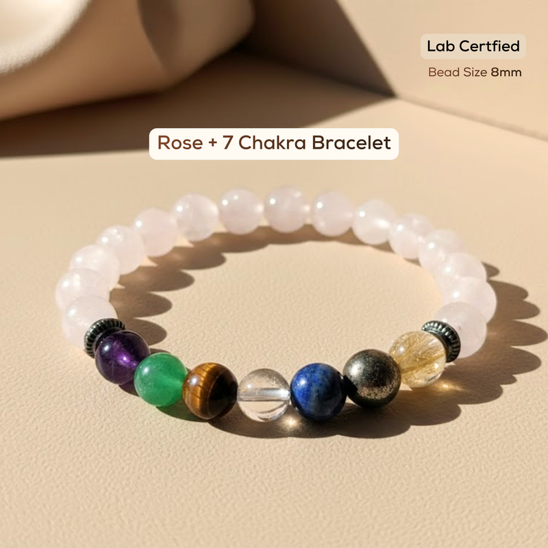 Natural Rose Quartz 7 Chakra Bracelet